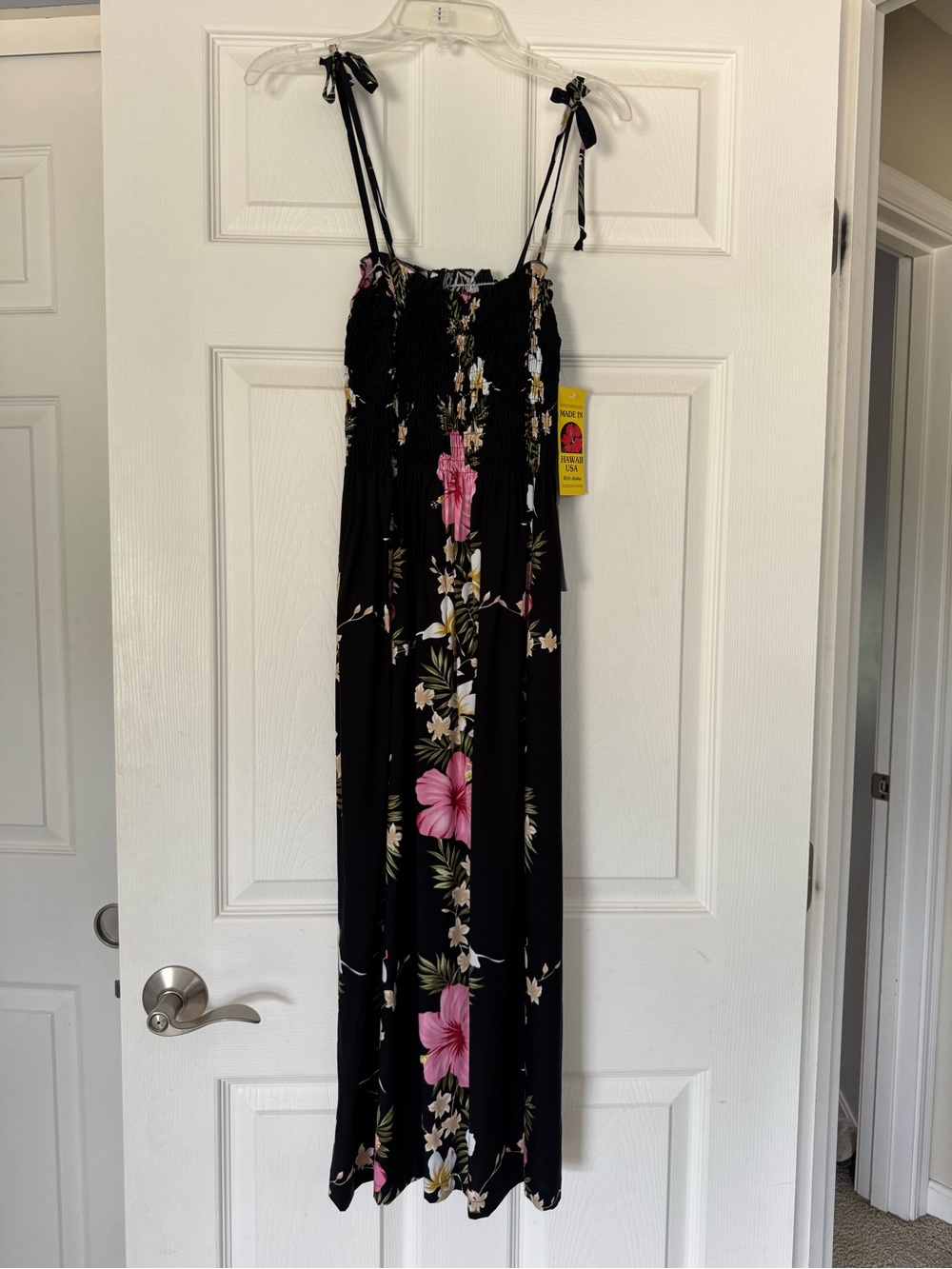 Floral Tie-Shoulder Maxi dress - Black with Pink Floral